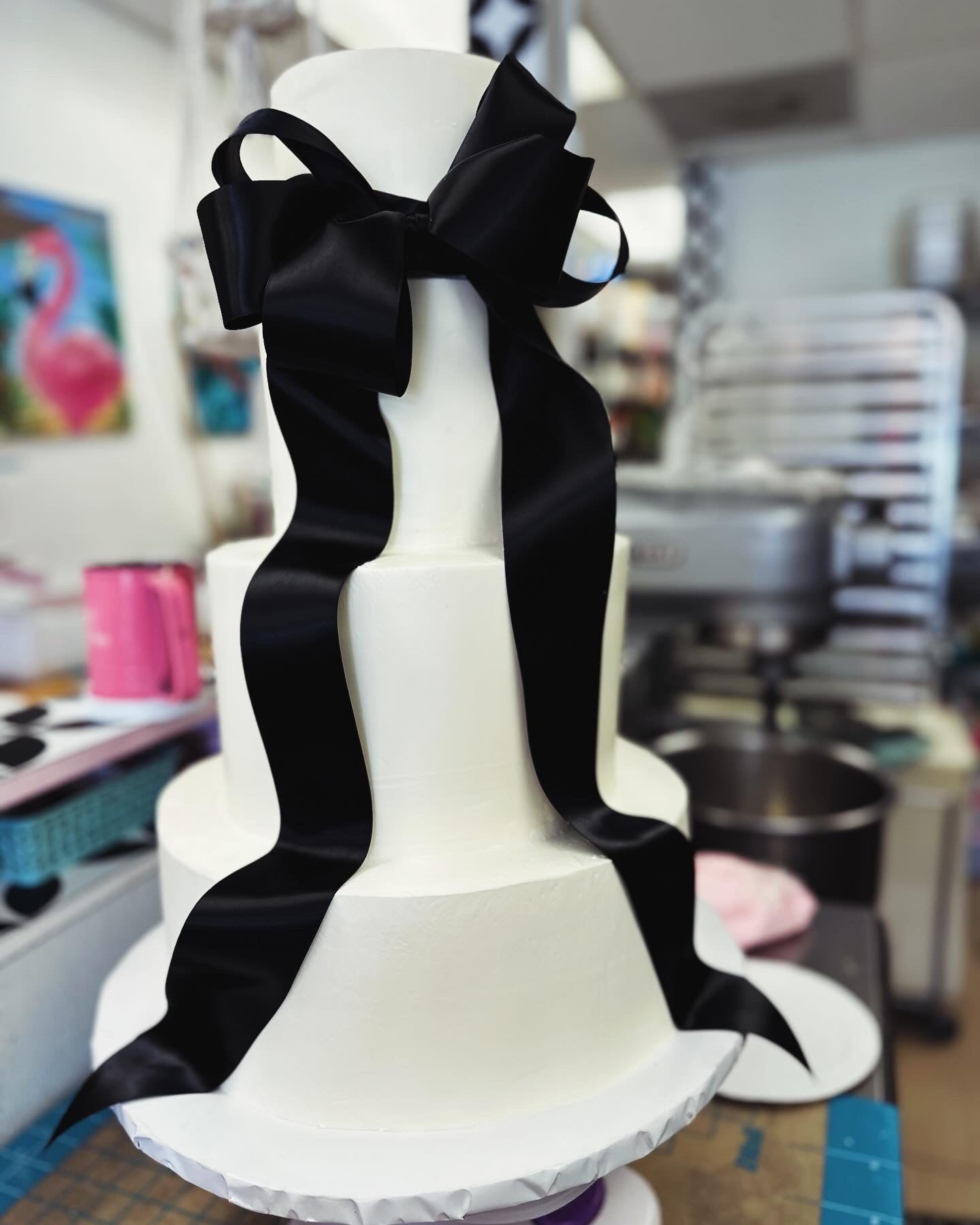 Black Ribbon Wedding Cake