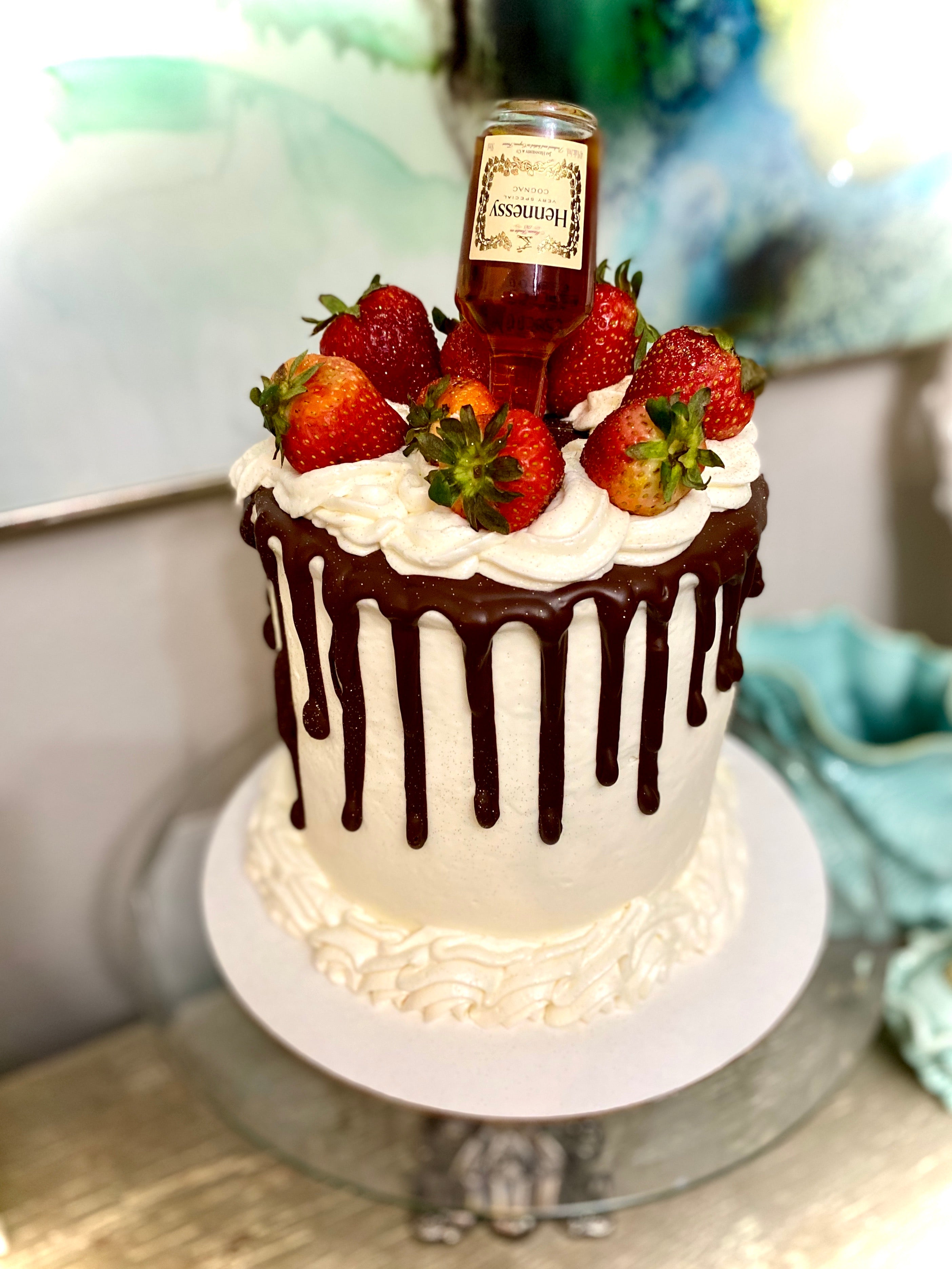 Hennessy Strawberry Chocolate Drip Cake